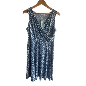 Blue Floral Sleeveless Dress XL Blue Fit Flare Stretch Wrap Style Neckline NWT